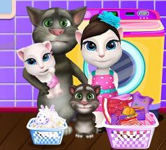 Play Talking Tom Family Washing Clothes Game